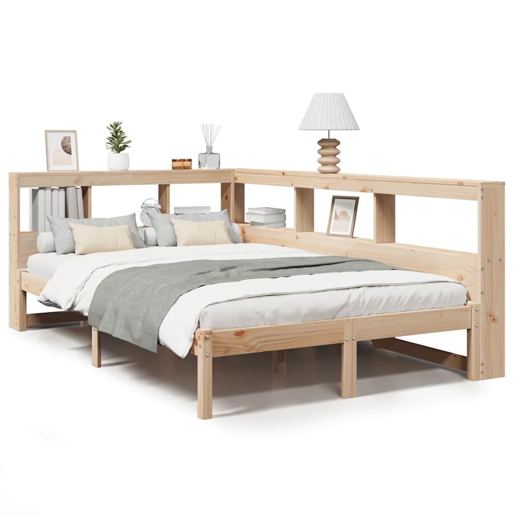 vidaXL Cama com estante sem colchão 120x200 cm pinho maciço branco
