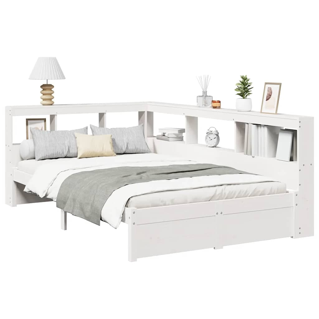 vidaXL Cama com estante sem colchão 90x190 cm pinho maciço branco