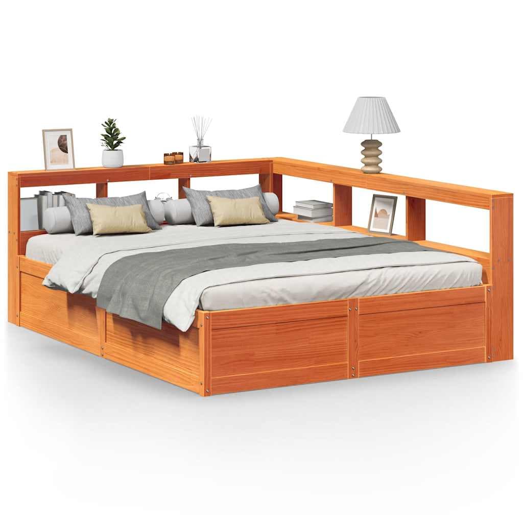 vidaXL Cama com estante sem colchão 140x200 cm pinho maciço
