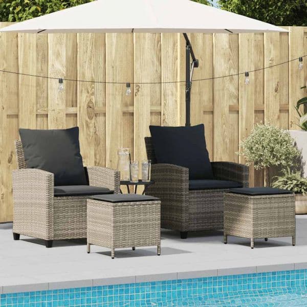 vidaXL 4 Peças Conjunto Sofás Jardim com Almofadões Vime Pe Cinzento-claro - 431729235