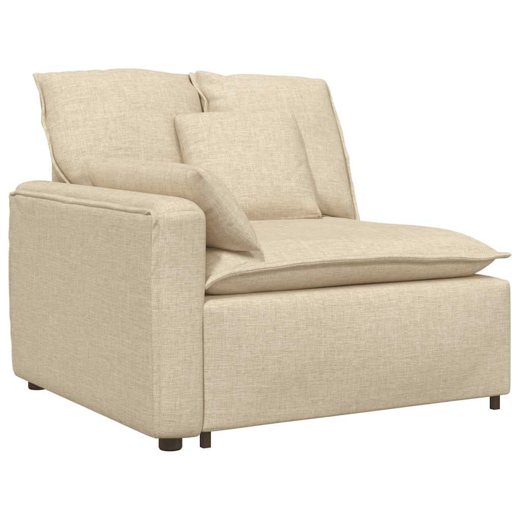vidaXL Módulo de extremidade de apoio de braço para sofá modular com almofadas, cor creme, 100 cm