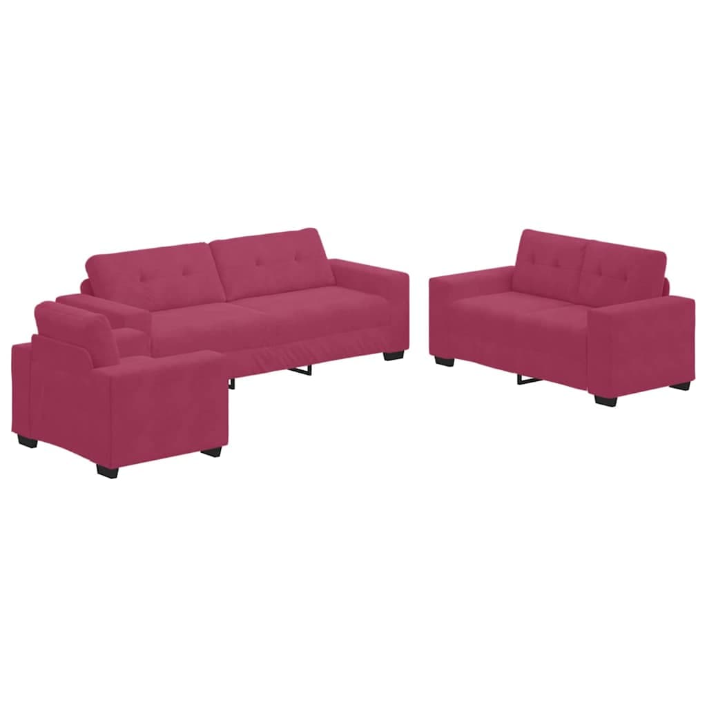 vidaXL Conjunto de Sofás 3 pcs Vermelho Ventoso 221 x 80 x 80 cm