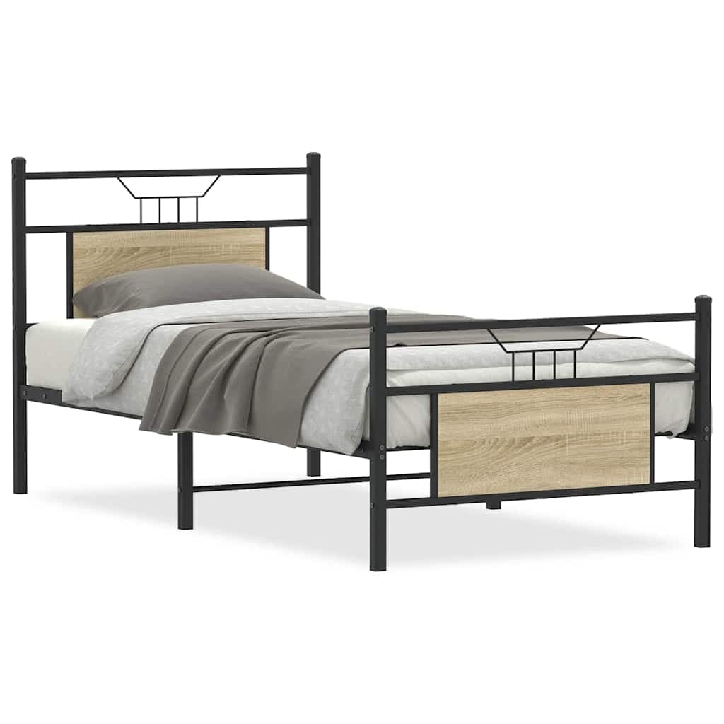 vidaXL Estrutura Cama sem Colchão Derivados de Madeira Carvalho Sonoma - 2565477625