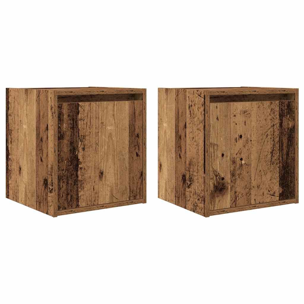 vidaXL Mesas de cabeceira de parede 2 pcs 38x34x40cm madeira velha