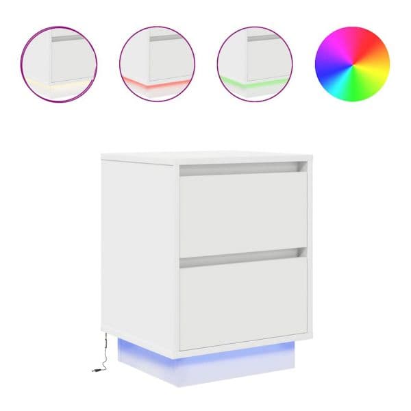 vidaXL Armário de Cabeceira com Luzes led Branco 38x34x50 cm - 3556816702