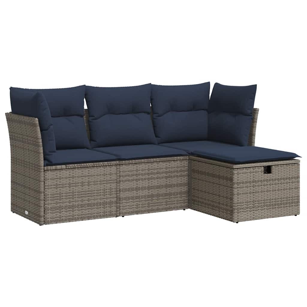 vidaXL 4 Peças Conjunto Sofás de Jardim com Almofadões Vime Pe Cinzento - 2021323502