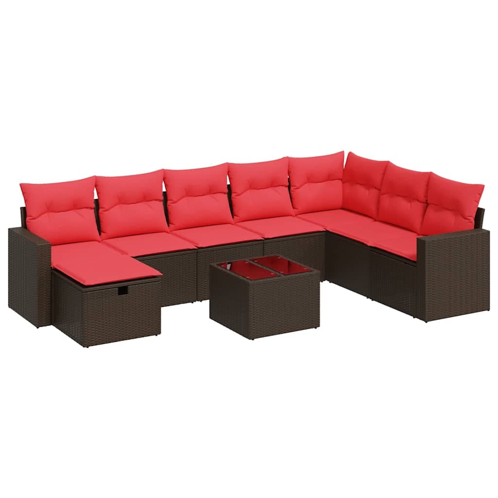 vidaXL 9 Peças Conjunto Sofás para Jardim com Almofadões Vime Pe Castanho - 3801291775