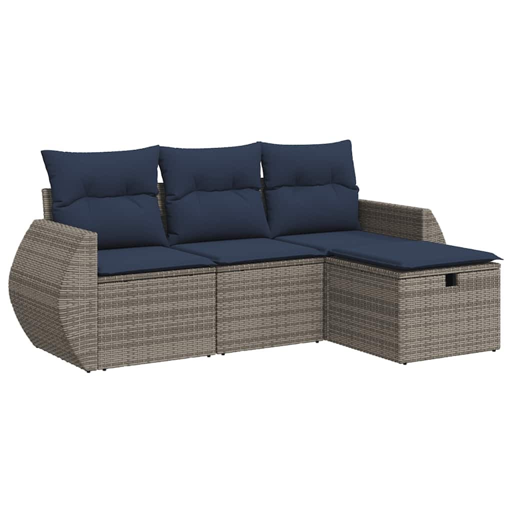 vidaXL 4 Peças Conjunto Sofás de Jardim com Almofadões Vime Pe Cinzento - 2100683883