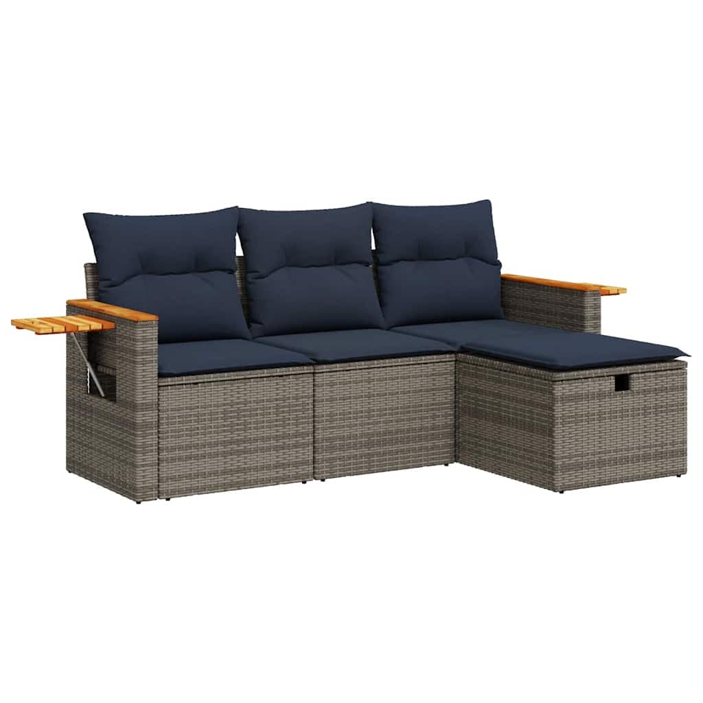 vidaXL 4 pcs conjunto sofás de jardim c/ almofadões vime PE cinzento