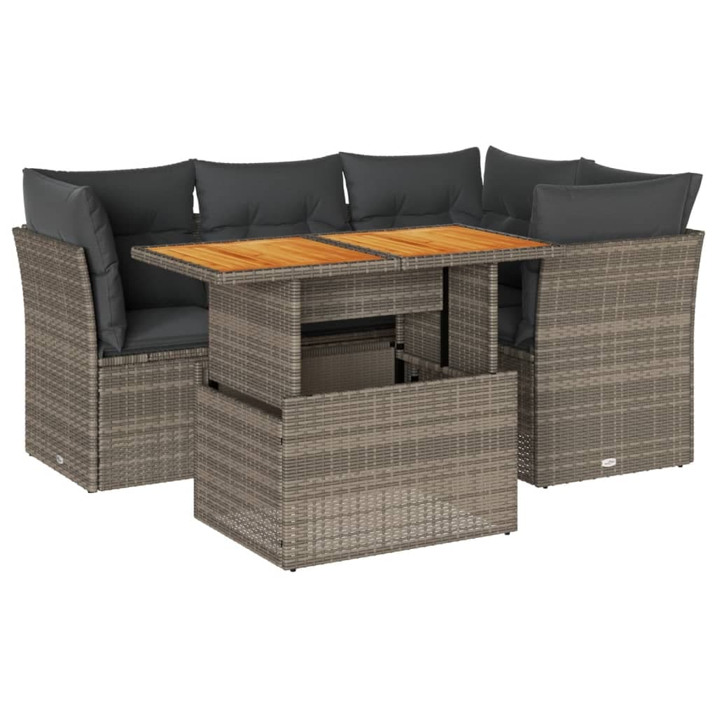 vidaXL 5 Peças Conjunto Sofás de Jardim com Almofadões Vime Pe Cinzento - 783736895
