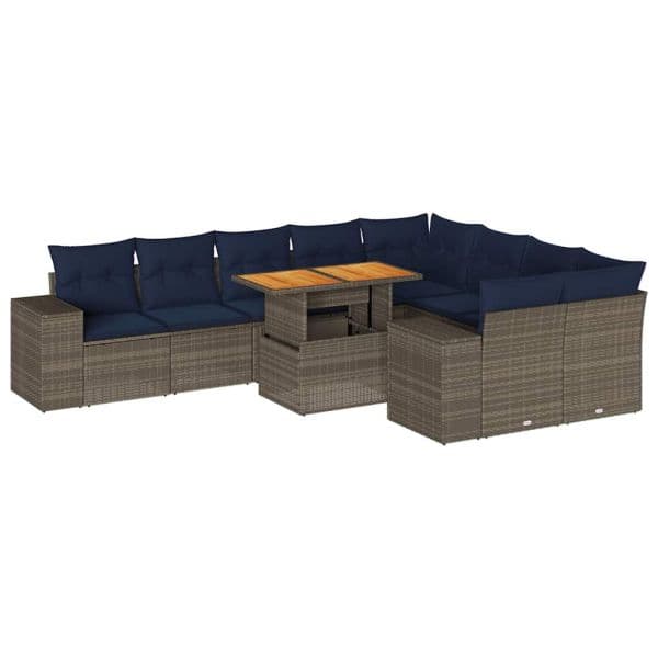 vidaXL 10 Peças Conjunto Sofás de Jardim com Almofadões Vime Pe Cinzento - 1893496101