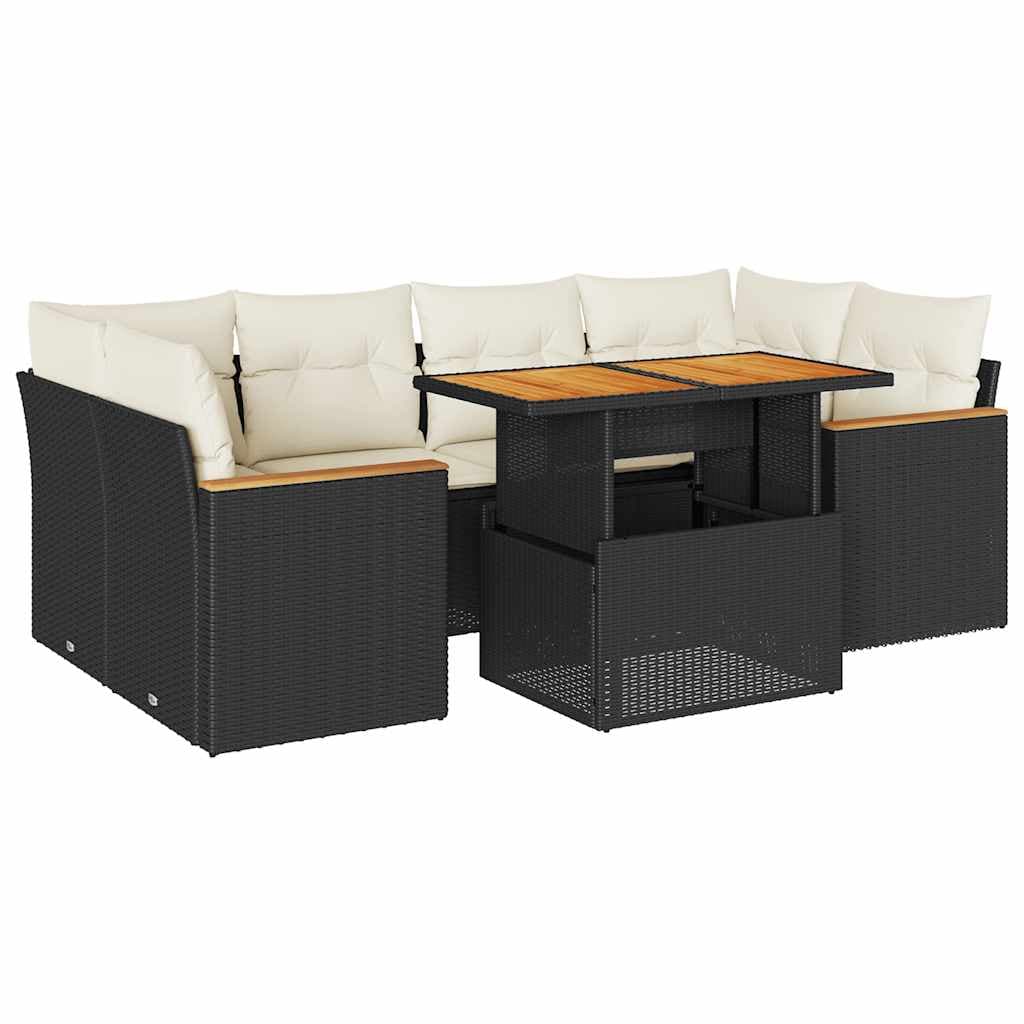 vidaXL 6 Peças Conjunto Sofás Jardim com Almofadões Vime Pe/acácia Preto - 1067312098
