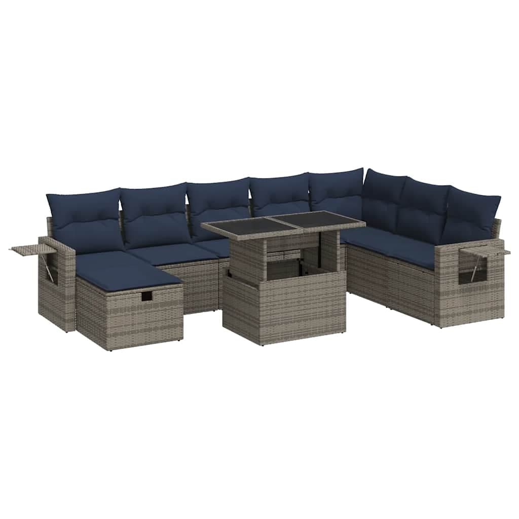 vidaXL 9 pcs conj. sofás jardim c/ almofadões vime PE/acácia cinzento