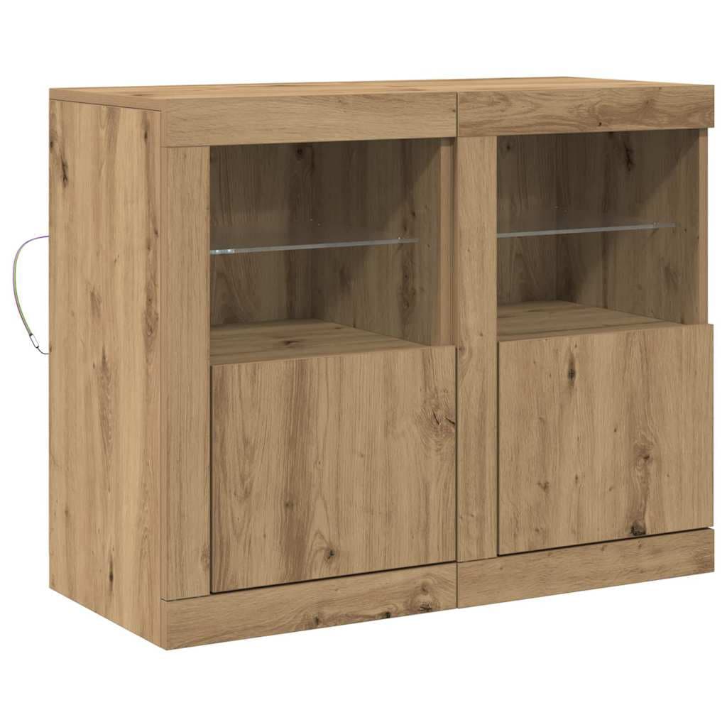 vidaXL Aparador LED 2 pcs Carvalho Artesanal 41 x 37 x 67 cm