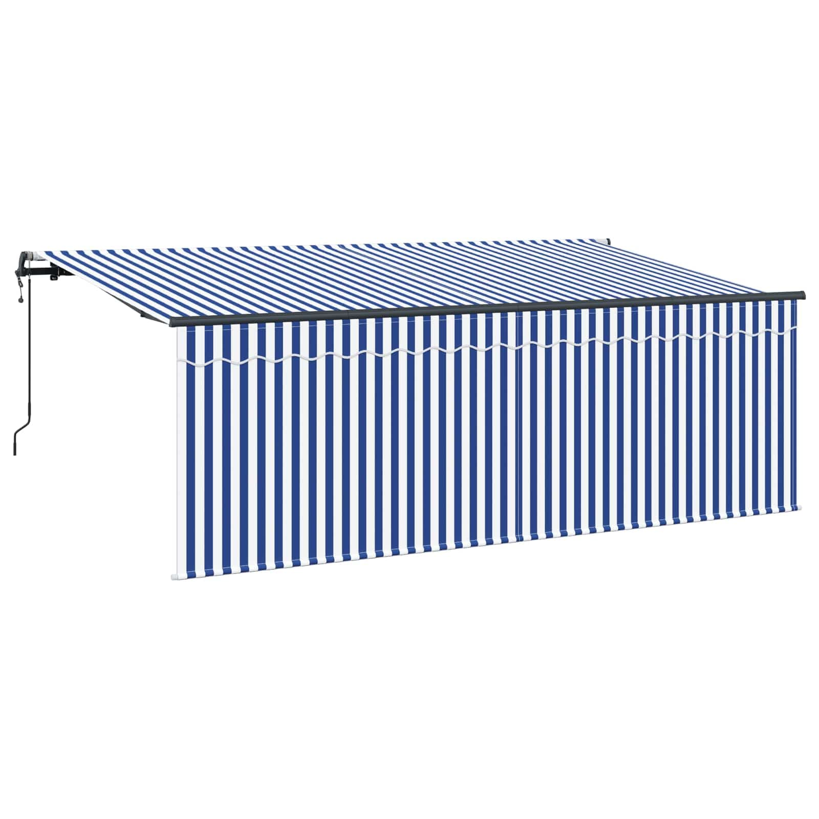 vidaXL Toldo Retrátil Azul e Branco 350 X 200 cm Poliéster e Alumínio - 1677672972