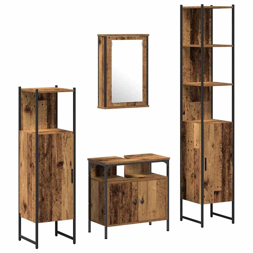 vidaXL Conjunto de Móveis para Banheiro com porta 4 pcs Madeira antiga
