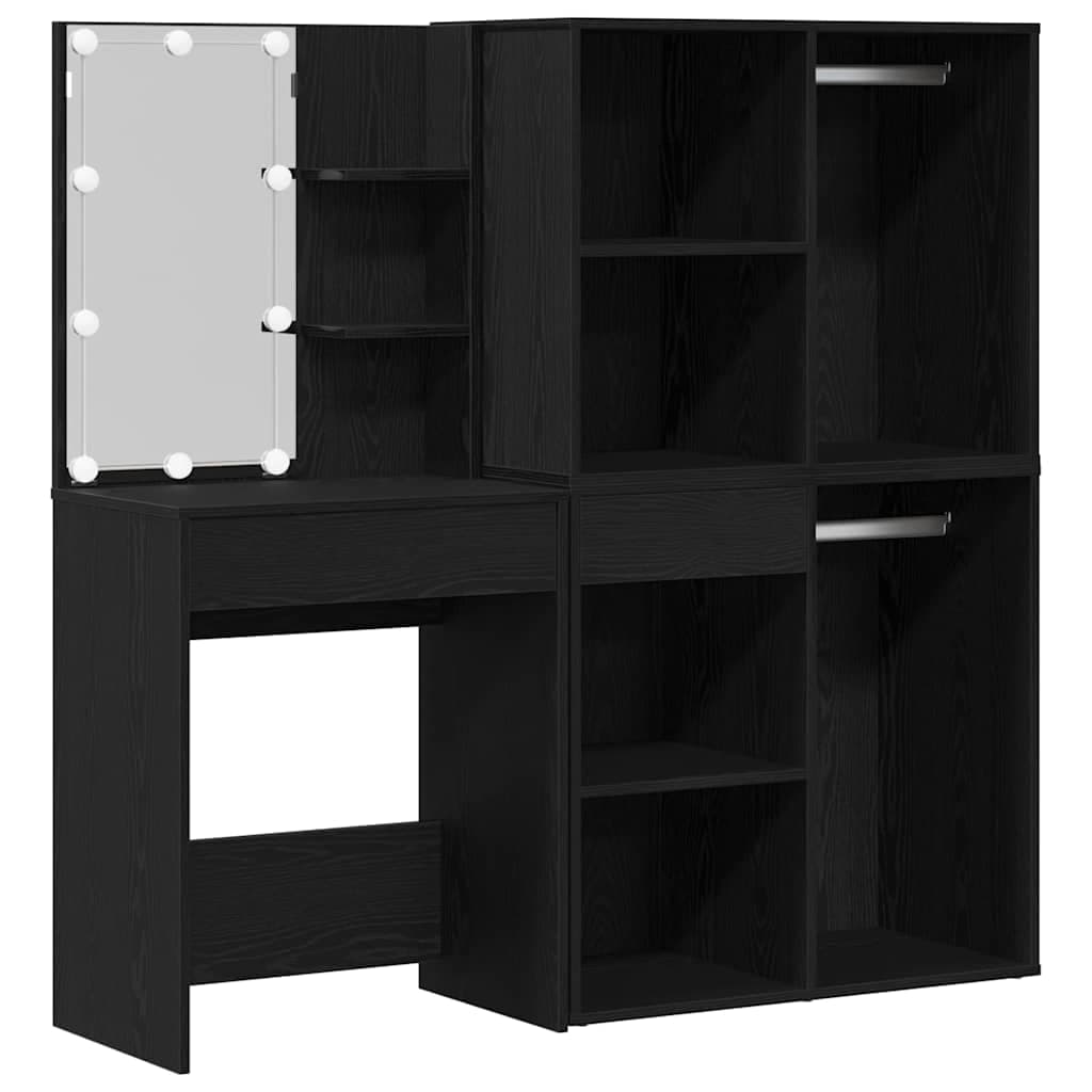 vidaXL Conjunto de Mesa de Maquiagem com LED com gaveta Carvalho Preto
