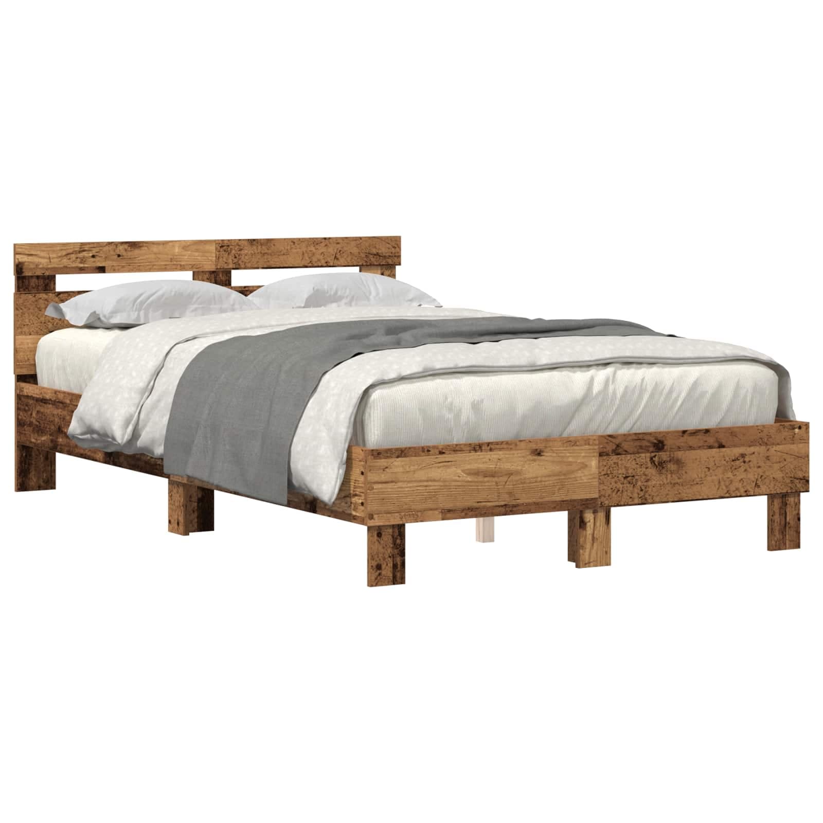 vidaXL Estrutura da Cama com led Madeira antiga 120 x 190 cm