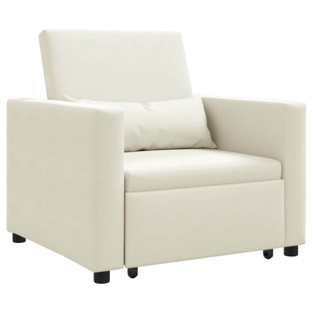 vidaXL Sofá-camas retrátil individual com rodas Creme Veludo