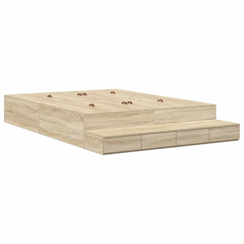 vidaXL Estrado de cama com arrumação com gaveta Carvalho Sonoma 140 cm