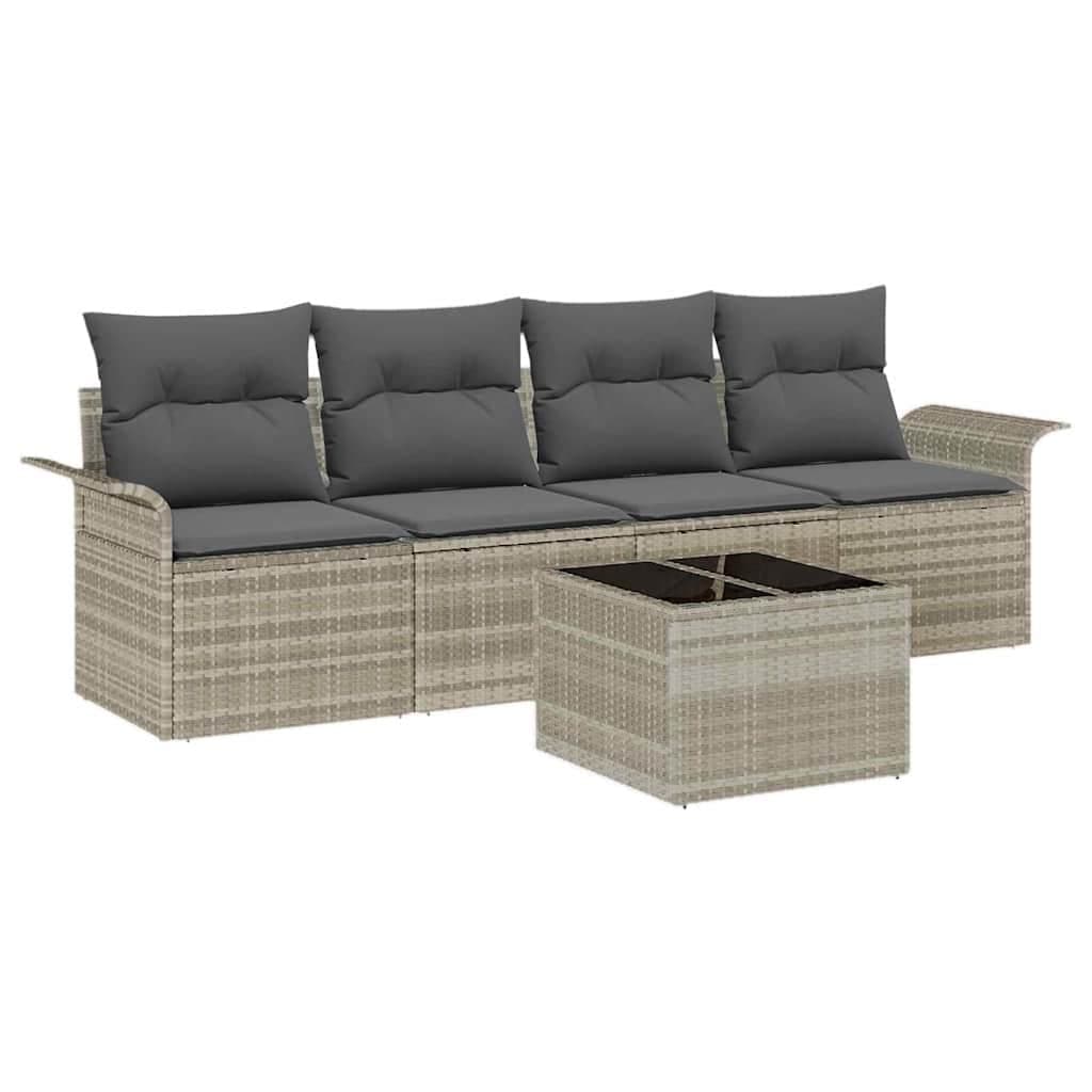 vidaXL Conjunto de Sofás com Almofada 5 Peças Cinzento-claro Vime Pe - 3507115079