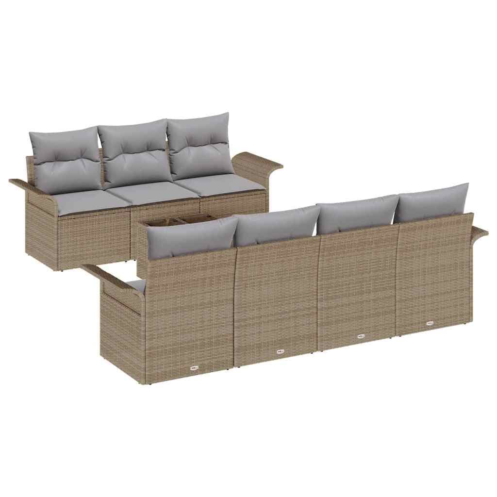 vidaXL Conjunto de Sofá de Jardim com Almofada 8 Peças Bege Vime Pe - 1533603951