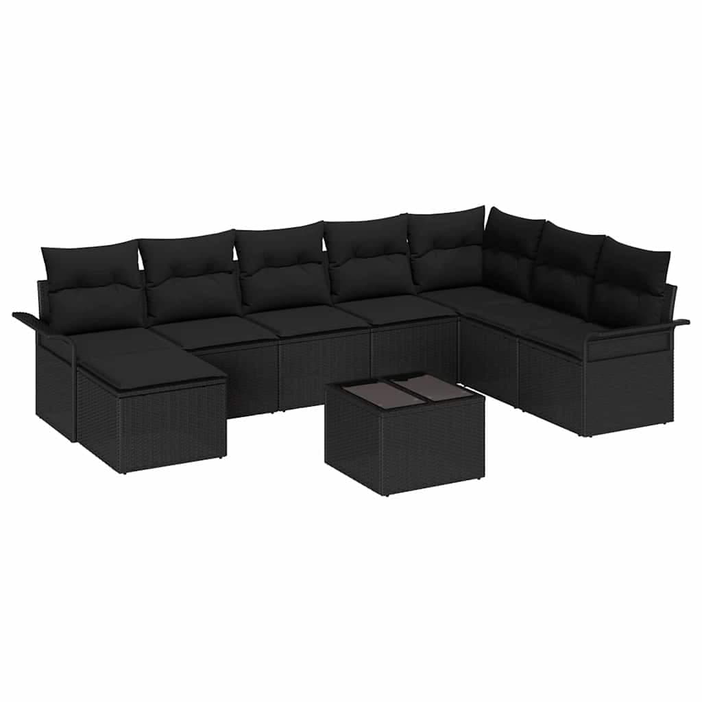 vidaXL Conjunto de Sofá de Jardim com almofada 9 pcs Preto vime PE