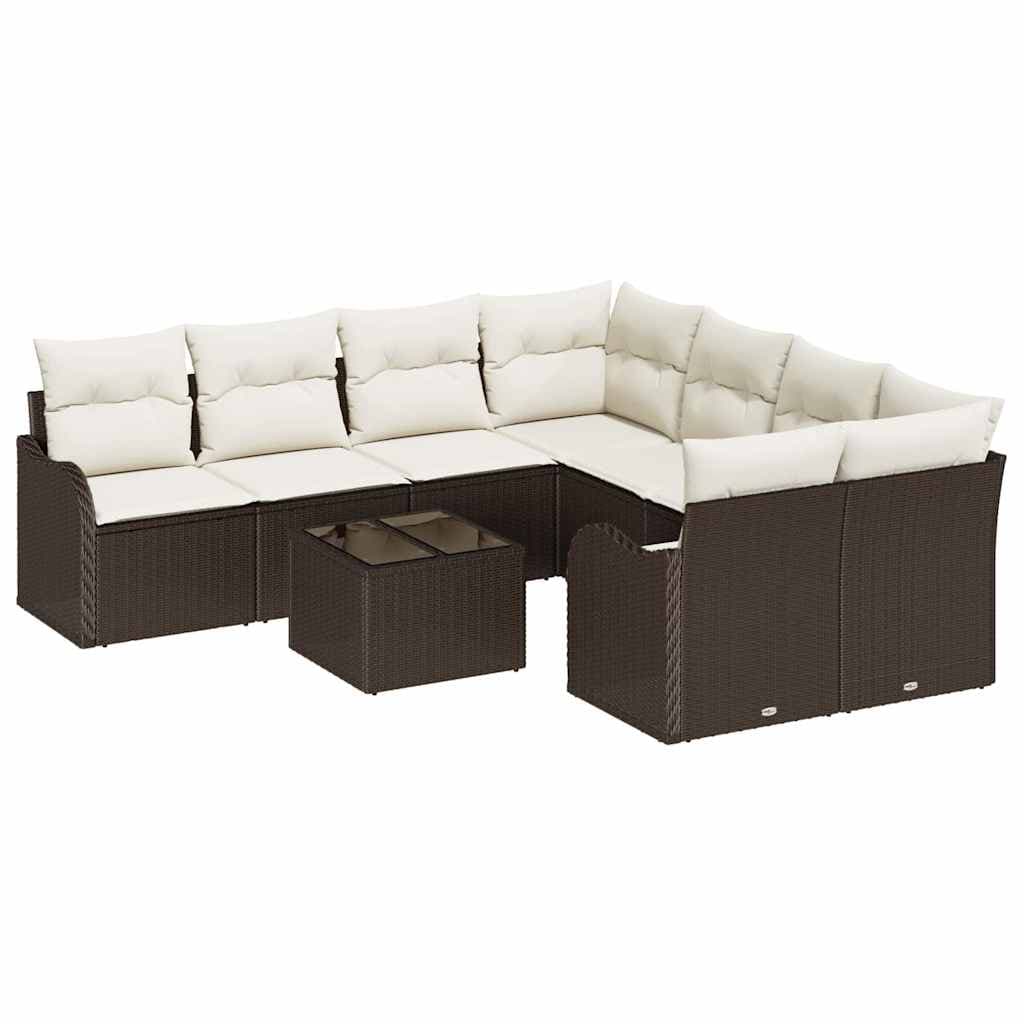 vidaXL Conjunto de Sofá de Jardim com almofada 9 pcs Castanho vime PE