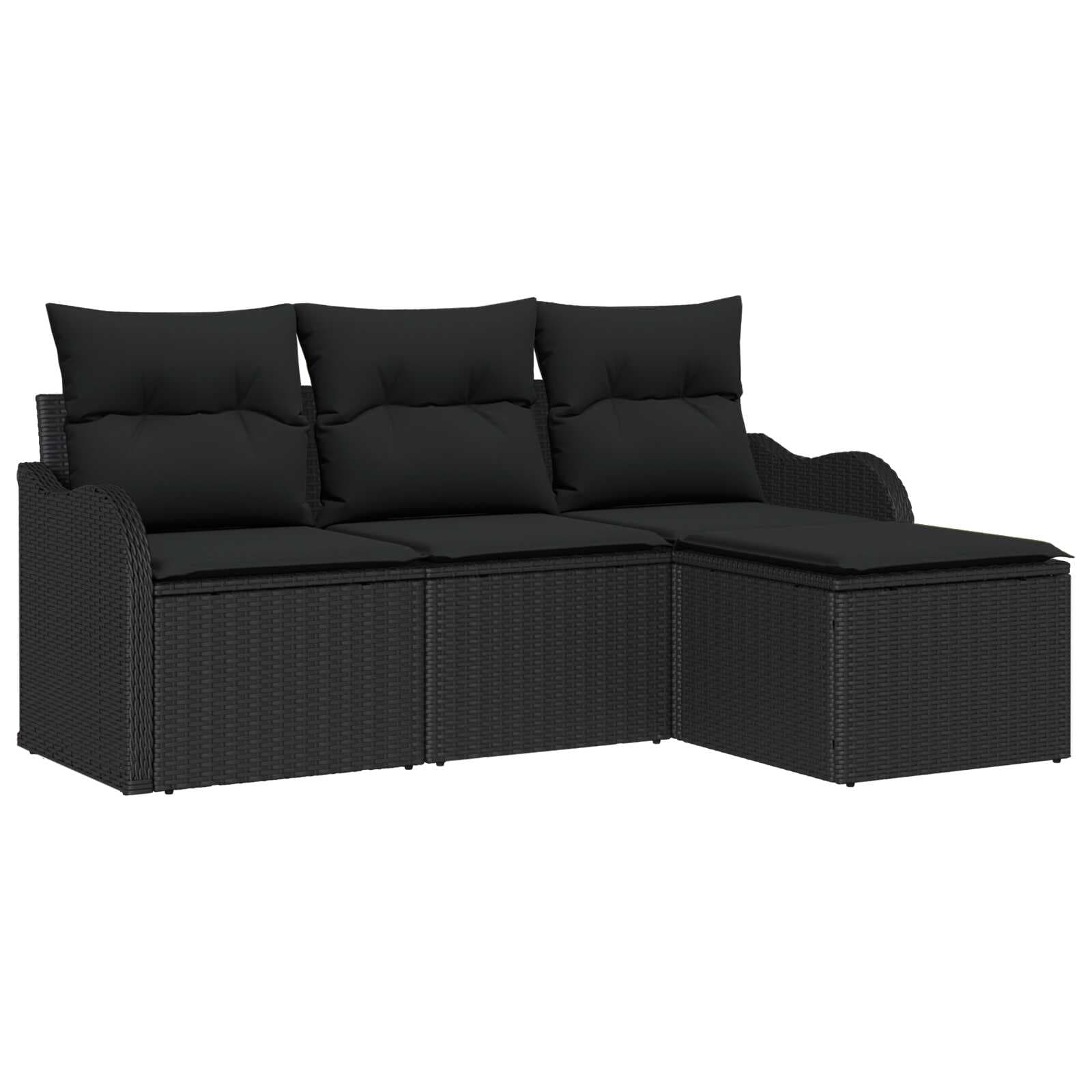 vidaXL Conjunto de Sofá de Jardim com almofada 4 pcs Preto vime PE