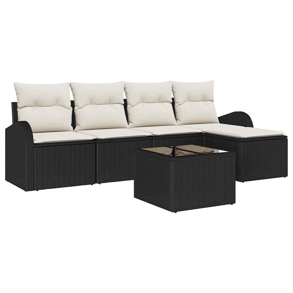 vidaXL Conjunto de Sofá de Jardim 6 pcs Preto Rattan Sintético
