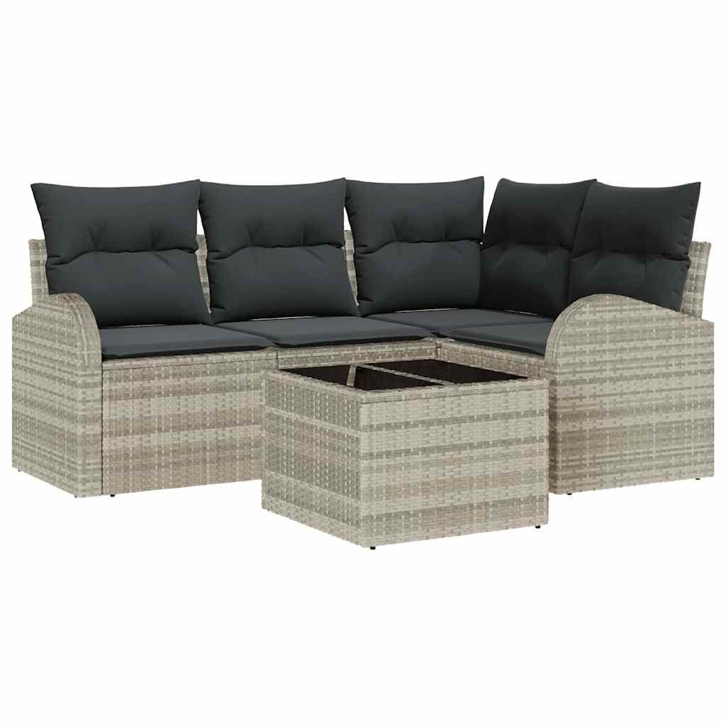 vidaXL Conjunto de Sofá de Jardim 5 Peças Cinzento-claro Vime Pe - 3225104327