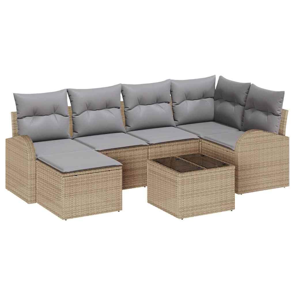 vidaXL Conjunto de Sofá de Jardim 7 pcs Bege vime PE