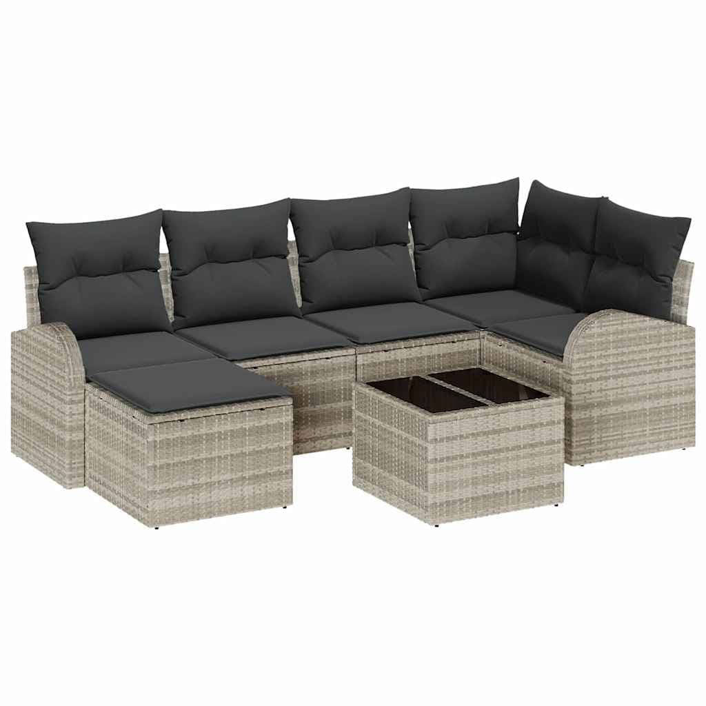 vidaXL Conjunto de Sofá de Jardim 7 pcs Cinzento-claro vime PE