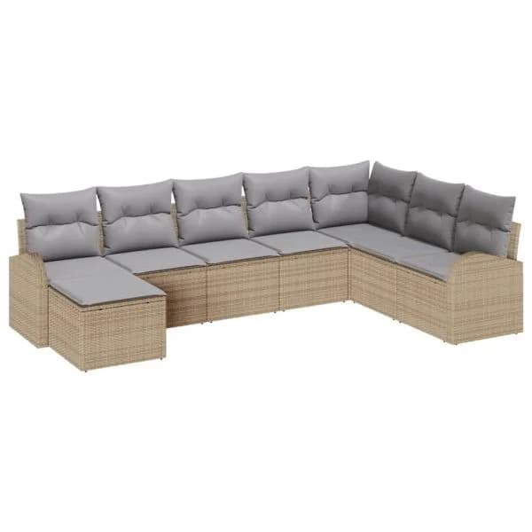 vidaXL Conjunto de Sofá de Jardim 8 Peças Bege Rattan Sintético - 1384173721