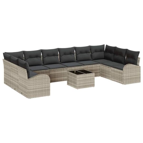 vidaXL Conjunto de Sofás com Almofada 11 Peças Cinzento-claro Polirattan - 3284138921