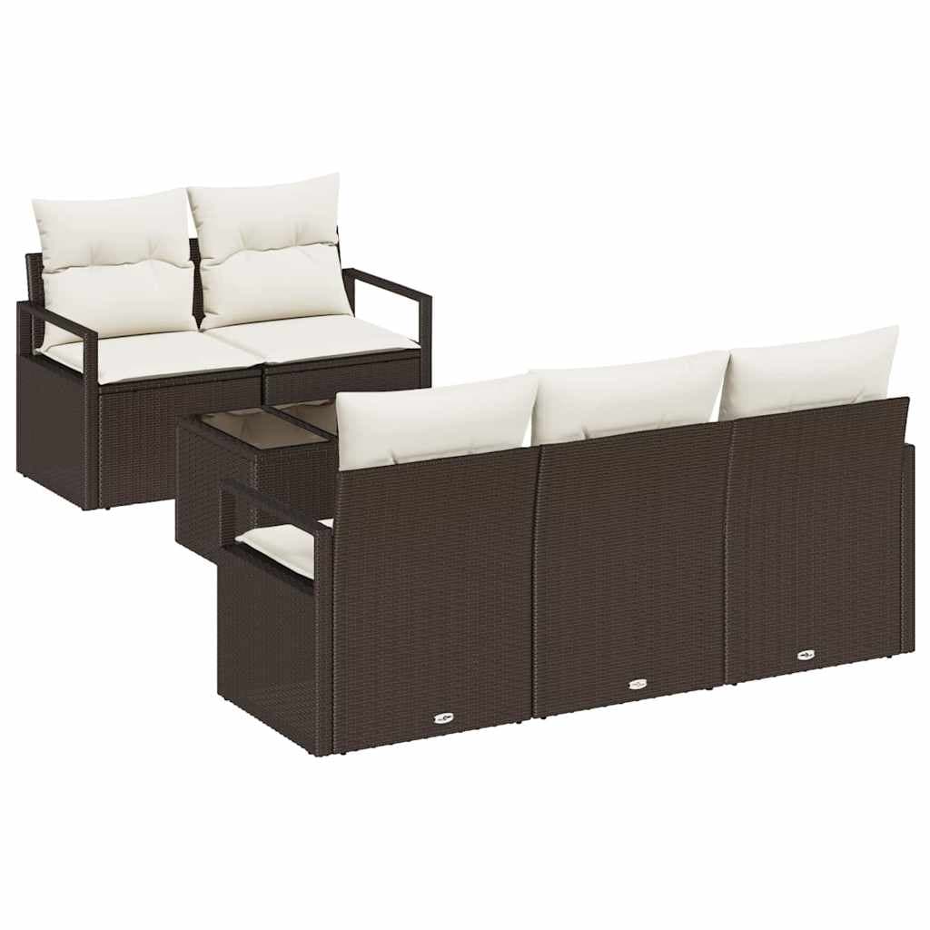 vidaXL Conjunto de Sofás com almofada 6 pcs Marrom e Creme vime PE