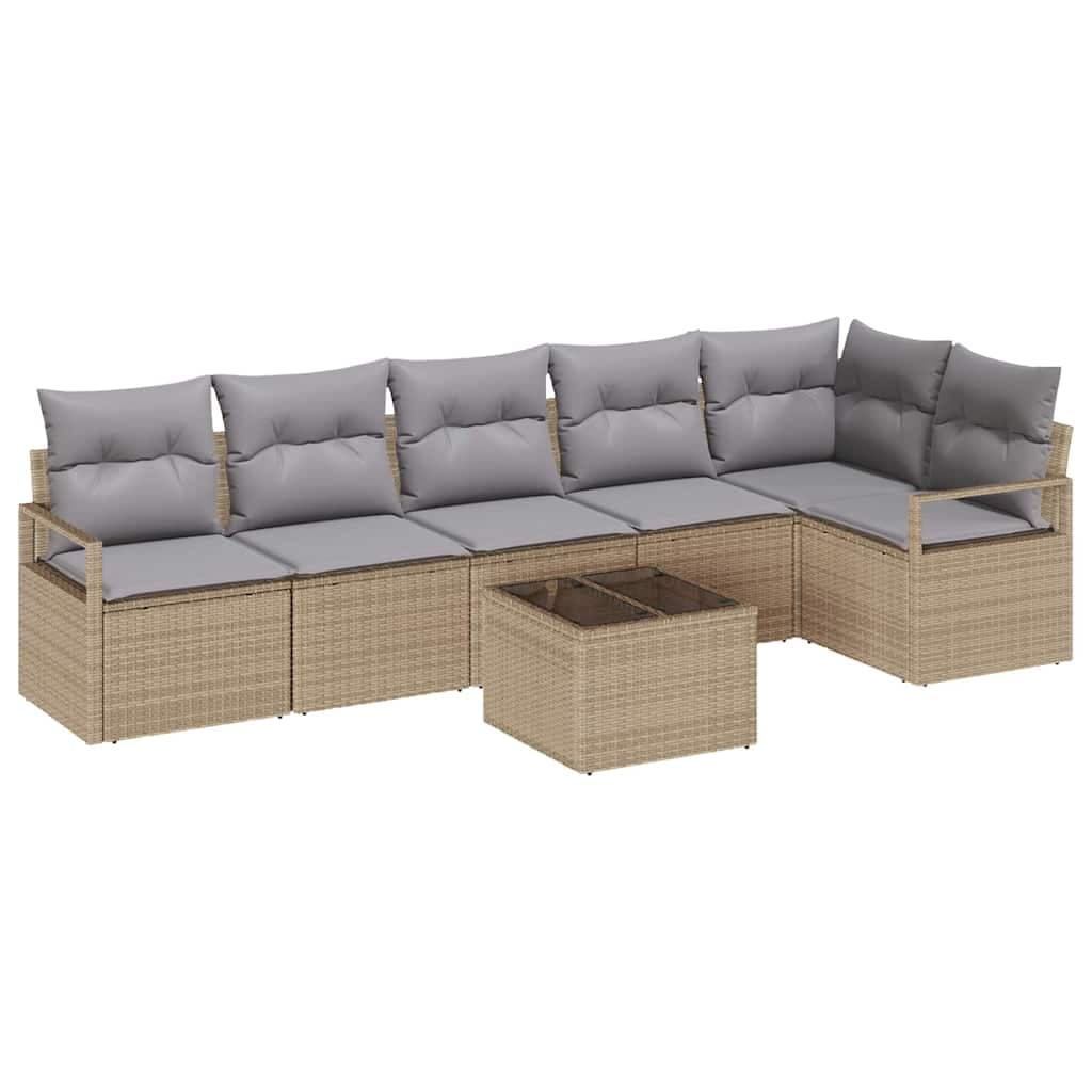 vidaXL Conjunto de Sofás com almofada 7 pcs Bege vime PE