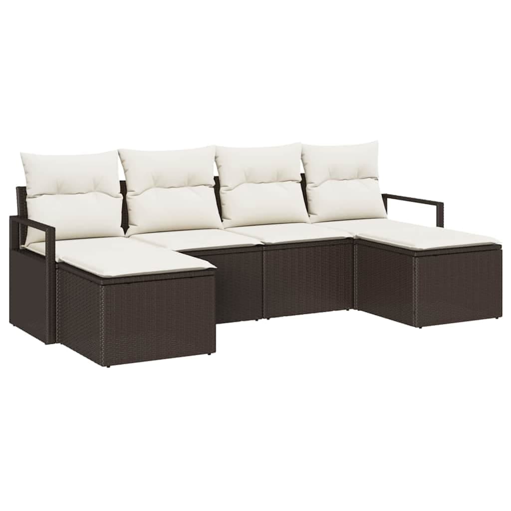 vidaXL Conjunto de Sofás 6 Peças Castanho Vime Pe - 3289626574