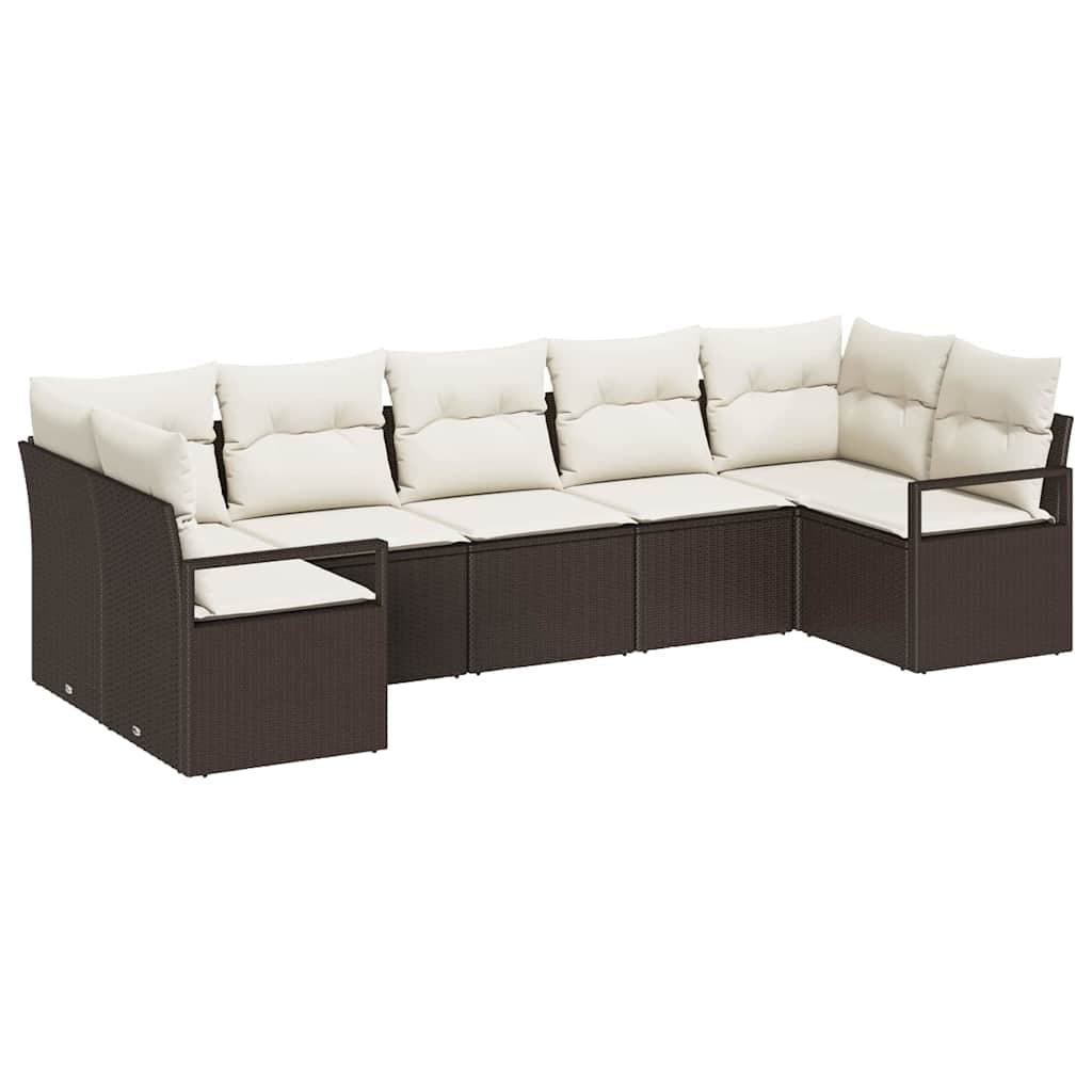 vidaXL Conjunto de Sofás com Almofada 7 Peças Castanho Vime Pe - 1061041523