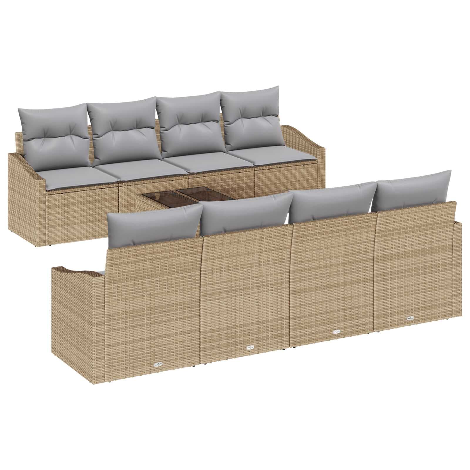 vidaXL Conjunto de Sofás com almofada 9 pcs Bege e Cinza Claro vime PE