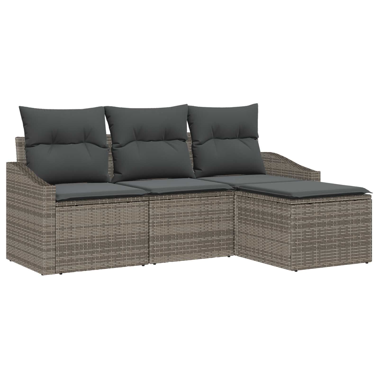 vidaXL Conjunto de Sofás com Almofada 4 Peças Cinzeto Vime Pe - 773029560