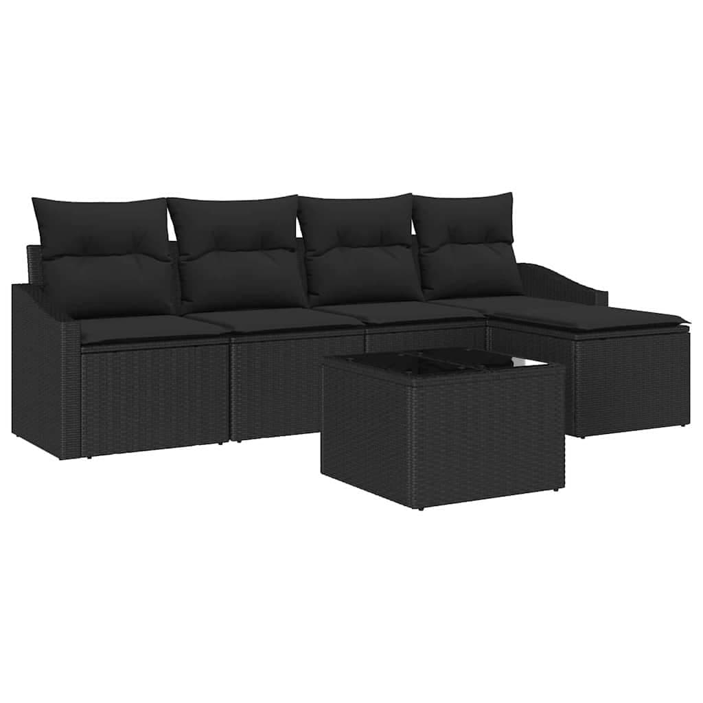 vidaXL Conjunto de Sofás com almofada 6 pcs Preto vime PE