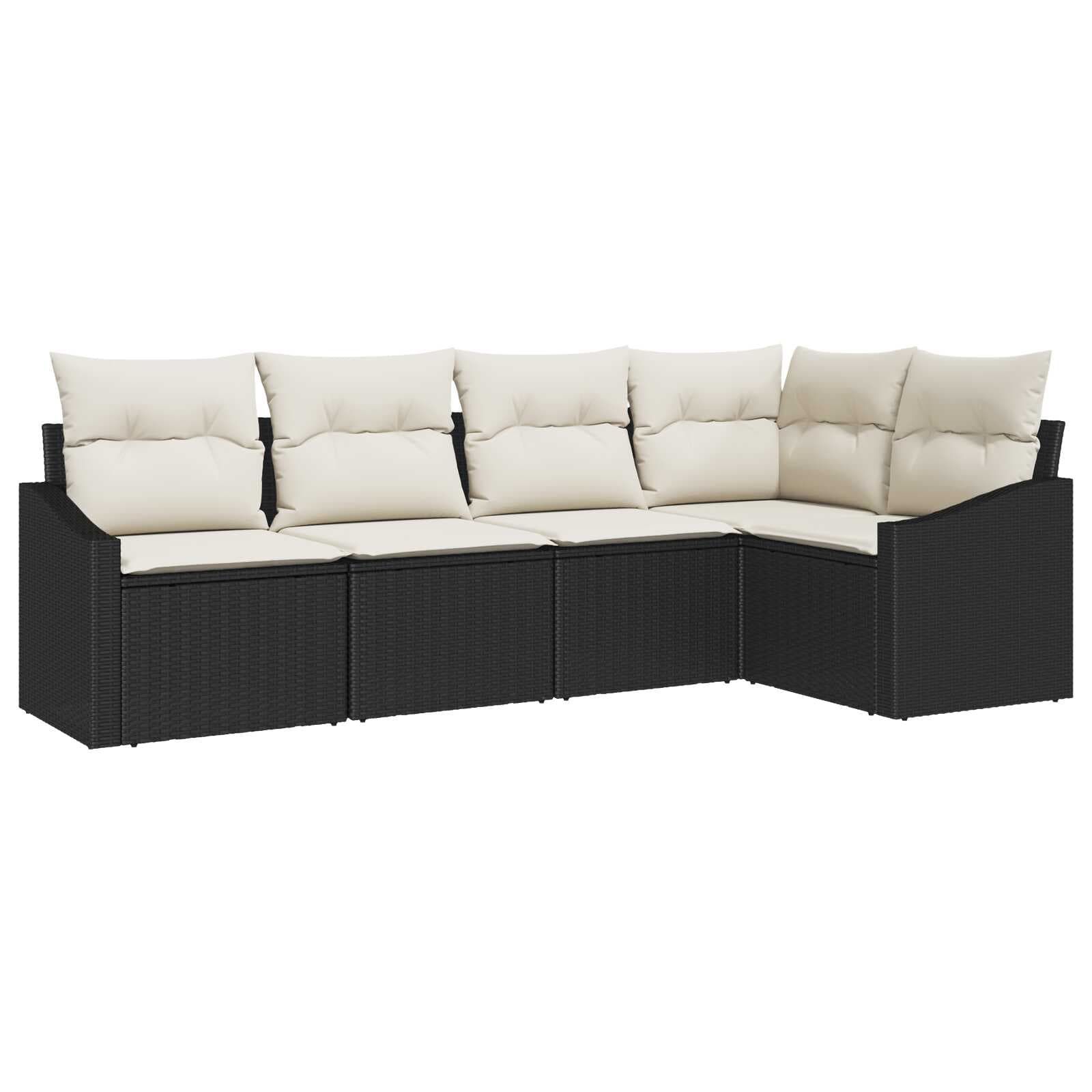 vidaXL Conjunto de Sofás com almofada 5 pcs Preto vime PE