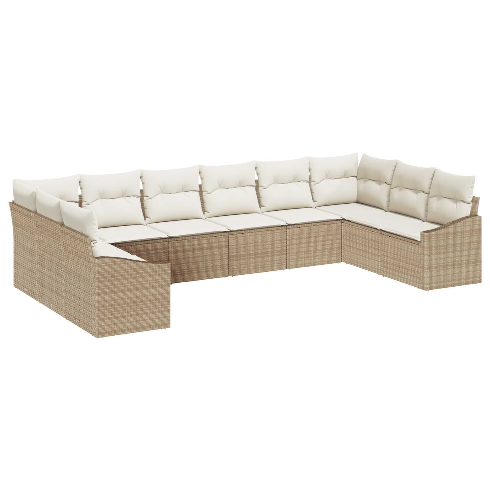 vidaXL Conjunto de Sofás com Almofada 10 Peças Bege Vime Pe - 2110658097