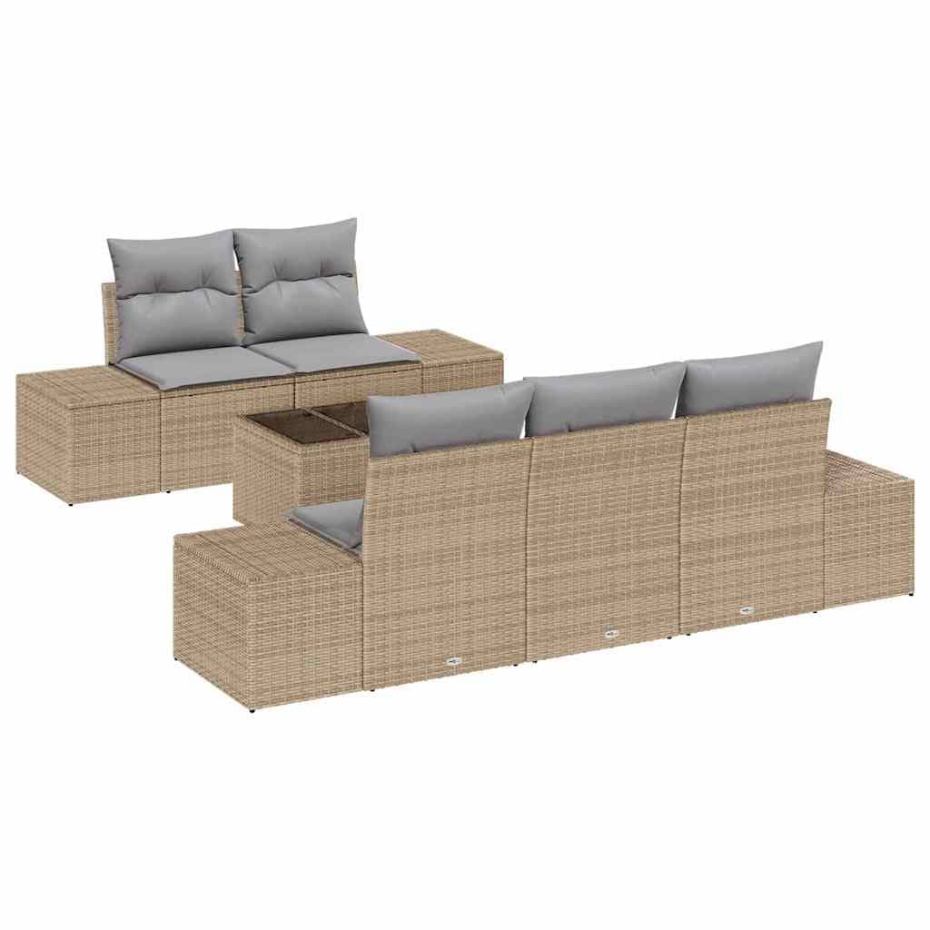 vidaXL Conjunto de Sofá de Jardim com Almofada Bege Vime Pe - 1856365475