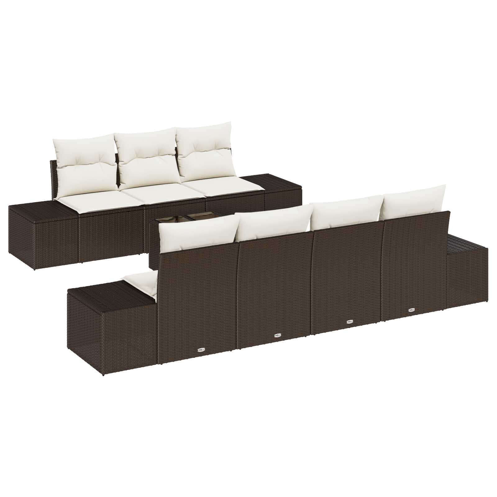 vidaXL Conjunto de Sofá de Jardim com Almofada 8 Peças Castanho Vime Pe - 1380452627