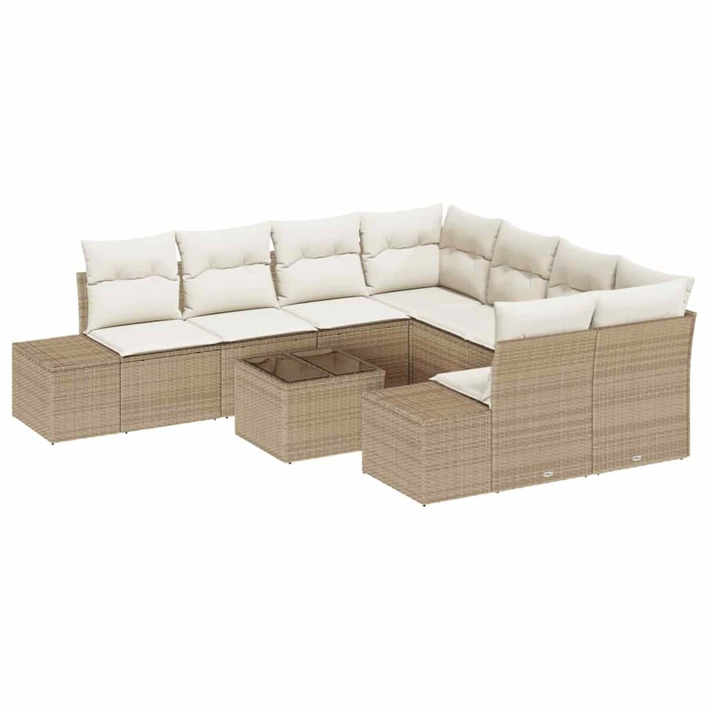 vidaXL Conjunto de Sofá de Jardim com almofada 9 pcs Bege vime PE