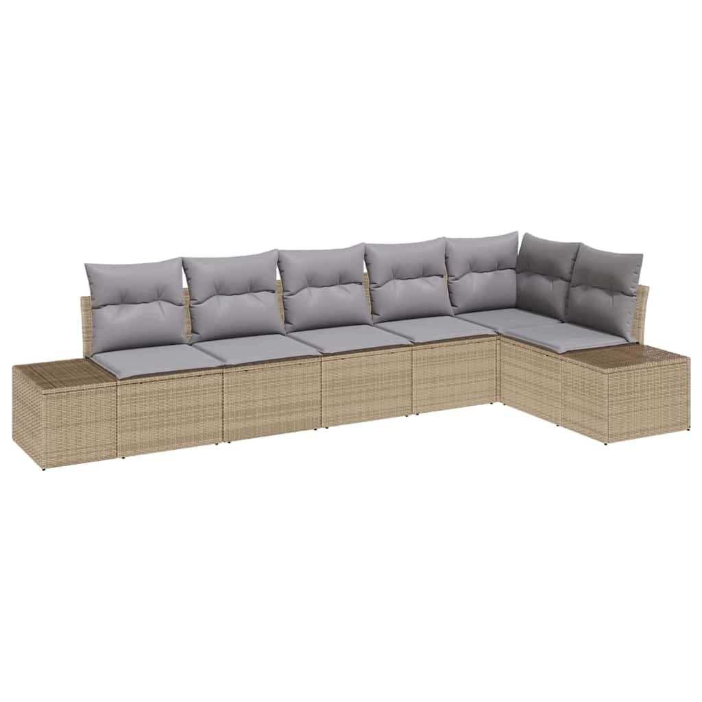 vidaXL Conjunto de Sofá de Jardim 6 Peças Bege e Cinza Vime Pe - 1971187781