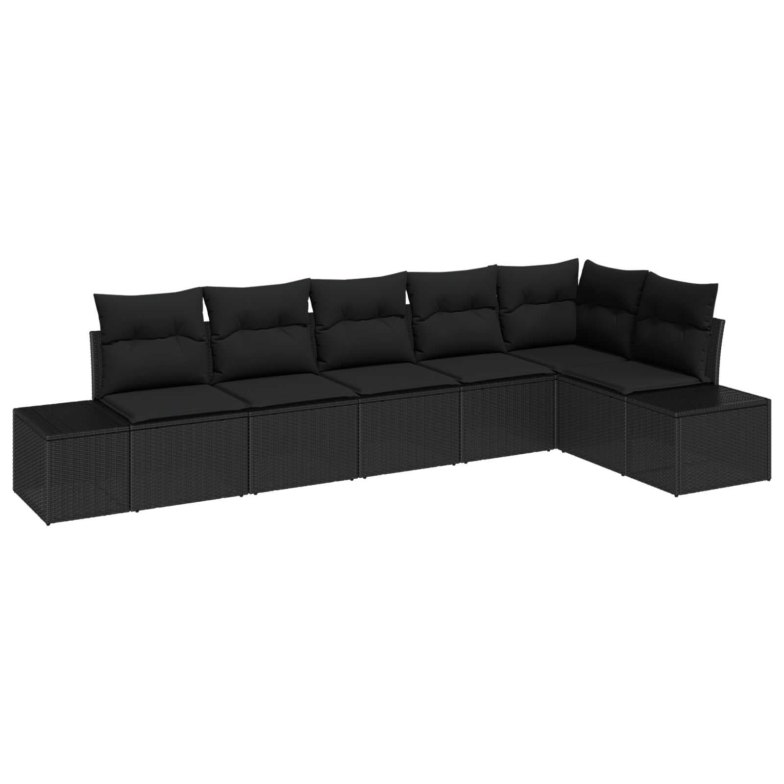 vidaXL Conjunto de Sofá de Jardim com almofada 6 pcs Preto vime PE