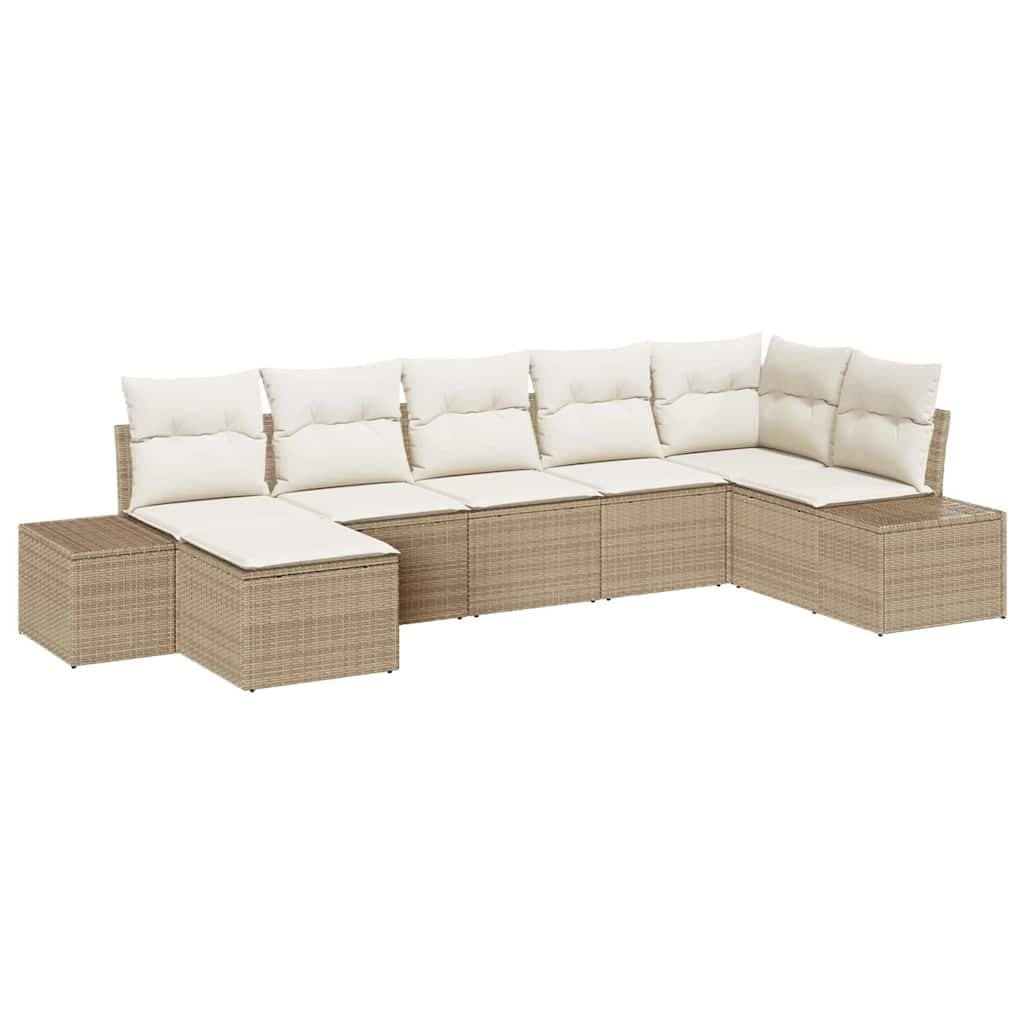 vidaXL Conjunto de Sofá de Jardim com almofada 7 pcs Bege vime PE